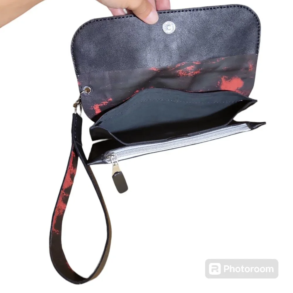 Handcrafted Genuine Leather Retro Black and Red Ladies wristlet/long wal… - Picture 4 of 5
